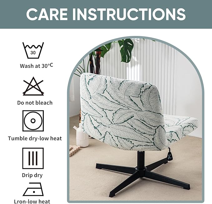 LavishCover Waterproof Palm Leaf Criss Cross Chair Cover, High-Stretch Flocked Fabric, Armless Office & Desk Chair Protector Against Stains and Wear(Green,Palm Leaf, Just The Cover,No Chair)