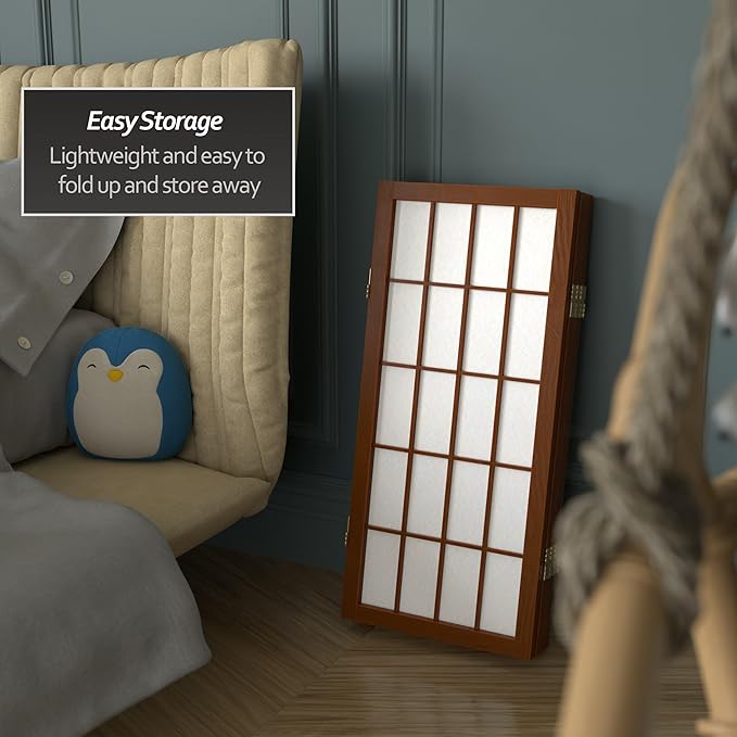 2 ft. Short Desktop Window Pane Shoji Screen - Walnut - 4 Panels