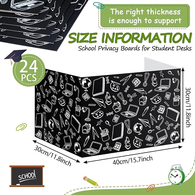 Harloon 24 Pcs Privacy Boards for Student Desk Dividers for Students Cardboard Privacy Folders Classroom Study Carrel Dividers Bulk Folder for Test Reduces Distraction (Black Stationery)
