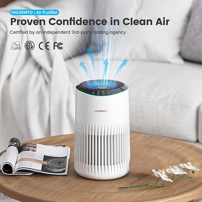 Air Purifiers for Bedroom Home for Smoke Pet Dander Odors, Air Purifier with Sleep Mode Small Air Purifier with Fragrance Sponge for Bedroom Office, Blue Ambient Light, 23dB Quiet, 2 Pack Ivory