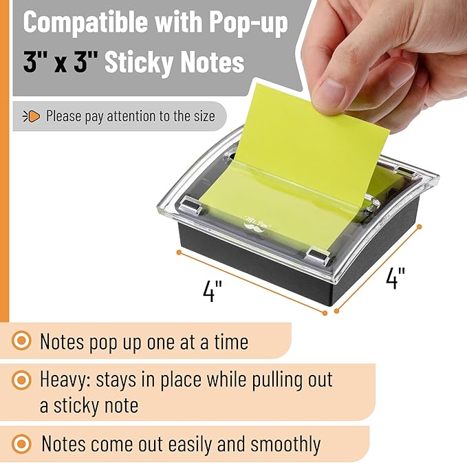 Mr. Pen- Pop Up Note Dispenser, 3" x 3", 3 Pack, Black Base, Clear Top, Sticky Note Dispenser, Sticky Note Holder for Desk