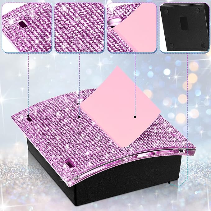 Eersida Rhinestone Self Stick Note Pad Holders 4 x 4 Inches Purple Cute Note Holder Sticky Dispenser Bling Memo Stick Dispenser for Office Employee Coworkers Gifts Home Desk Supplies
