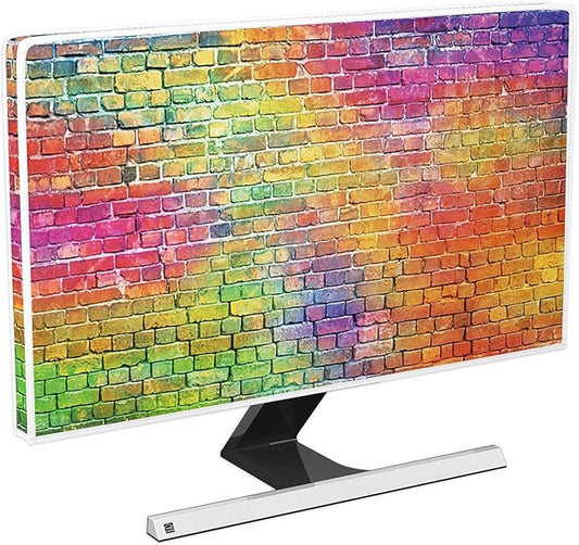 Baocicco Rainbow Multicolour Brick Wall Waterproof Computer Monitor Cover 22, 23, 24, 25 Inch Full Body Cover for Computer Screen Anti-Static Dustproof Protective Cover for LCD/LED/HD