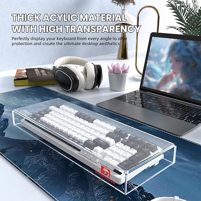 ZIYOU LANG KC04 Acrylic Clear Transparent Keyboard Cover(17.4 * 6.5 * 1.89 inch) with Dustproof Waterproof Anti-hit Anti-cat Protective Case for Standard 98Key Mechanical Gaming Keyboard