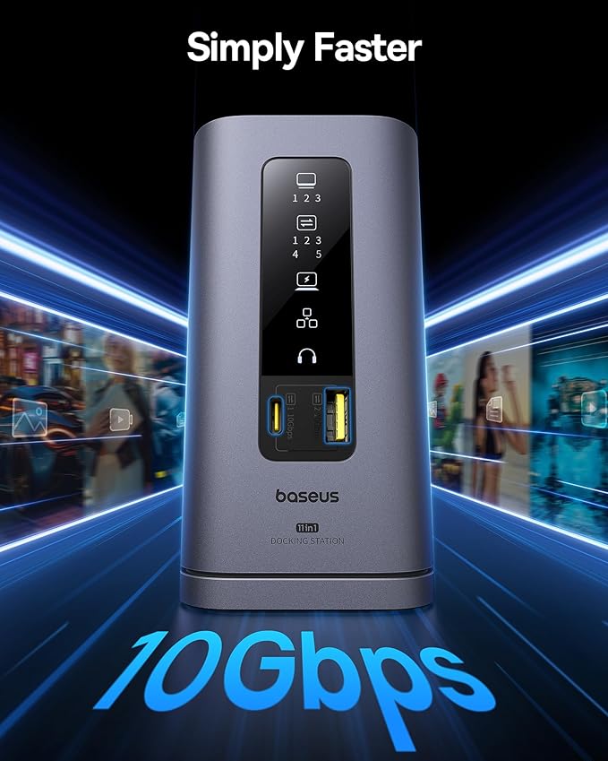 Baseus Spacemate Docking Station, 11-in-1 USB-C DisplayLink Docking Station for macOS Laptop, Triple Display with 4K HDMI, 10Gbps USB-C & USB-A, Ethernet, Audio, 100W PD Charging (Driver Required)