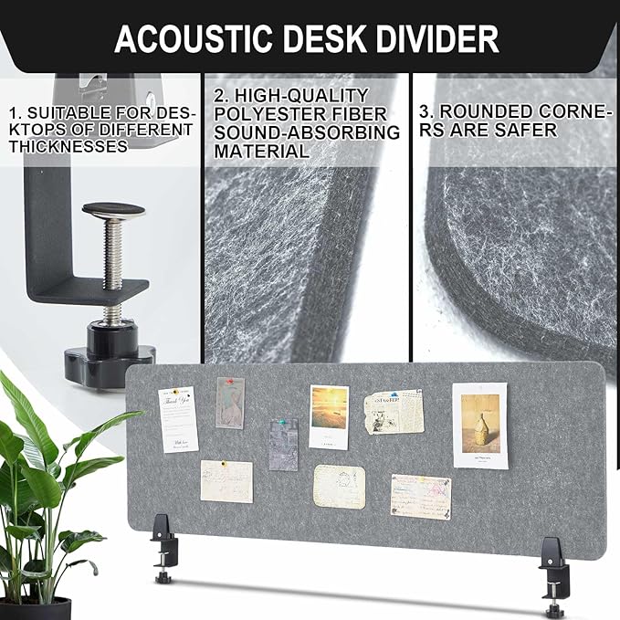 Colarr Sound Proof Dividers with Clamp 16 x 47 '' Mounted Desk Divider Privacy Panel Acoustic Absorbing Desk Partition Boards for Privacy Office Desktop Accessories Reduce Distractions (Light Grey)