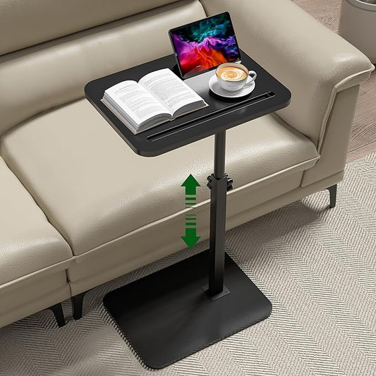 360° Swivel Sofa Side Table for Couch - Set of 2 - Adjustable Height Laptop Table for Work, TV Trays Table for Snacks Reading fits Bed Chair with Phone & Tablet Slot