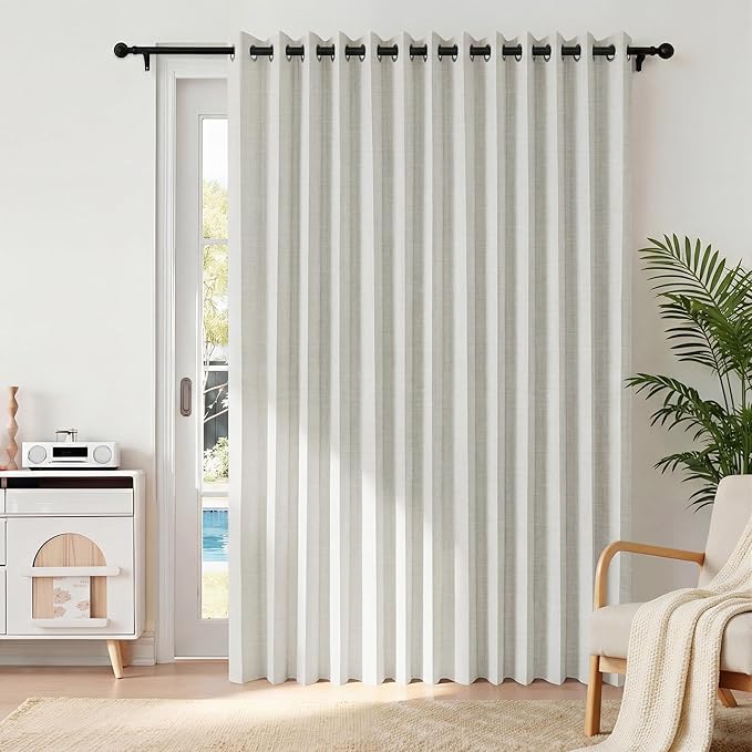 RYB HOME Accordion Style Closet Curtain-100% Blackout Folding Accordion Curtain for Sliding Glass Door/Bedroom, Privacy Assurd Living Room/Office Drape 1 Panel with Tieback, W100 x L84, Beige