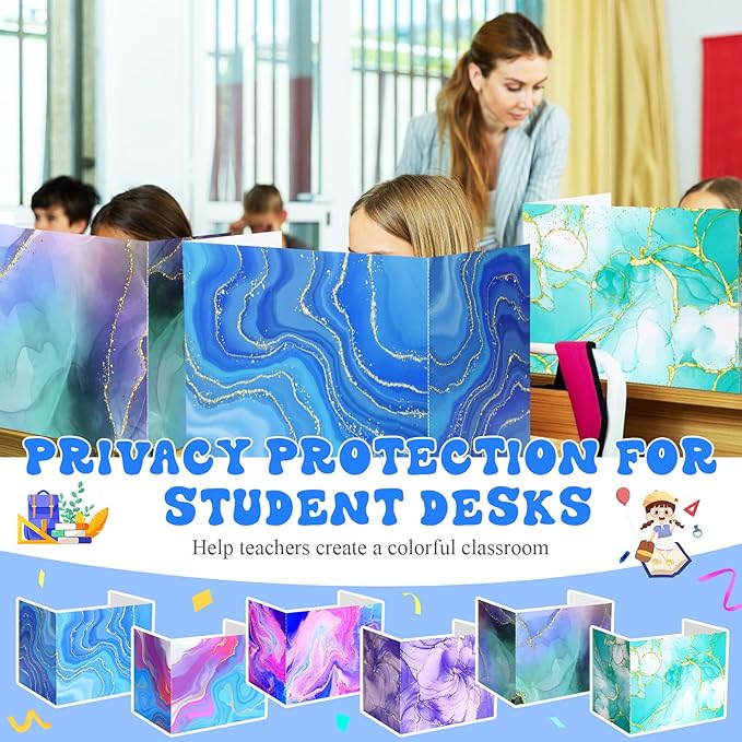 SATINIOR 24 Pcs Privacy Folders for Students, Desk Dividers for Classroom Testing, Student Privacy Boards Classroom Must Have, 12 Colors Study Panel for School Teacher Supplies(Vibrant Style)