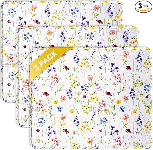 JIKIOU 3 Pack Mouse Pad with Stitched Edge, Comfortable Mouse Pads with Non-Slip Rubber Base, Washable Mousepads Bulk with Lycra Cloth, Mouse Pads for Computers Laptop Mouse 10.2x8.3in White Flowers