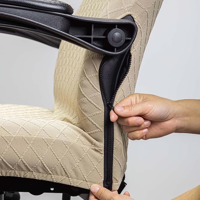 Melaluxe Office Chair Cover with Armrest Covers， Universal Stretch Desk Chair Cover, Computer Chair Slipcovers (Size: L) - Khaki