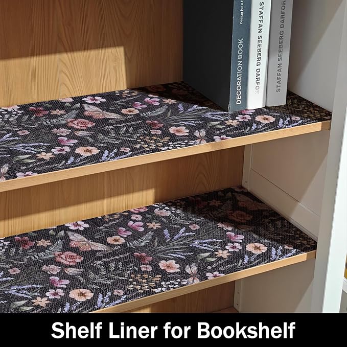 Butterfly Shelf and Drawer Liner for Kitchen Cabinets, Non-Adhesive and Strong Non-Slip Floral Shelf Cabinet Drawer Liners for Kitchen, Waterproof Cupboard Liners,Easy to Clean,12IN x 10FT