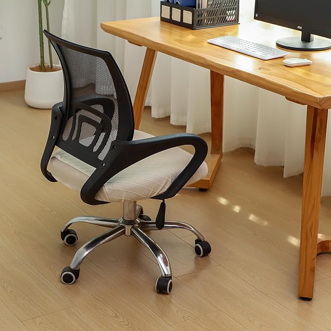 FORCHEER Waterproof Office Chair Seat Cover 15-20" Square Beige Stretchable Jacquard Desk Chair Seat Cover with Buckles Bottom Only Washable Removable