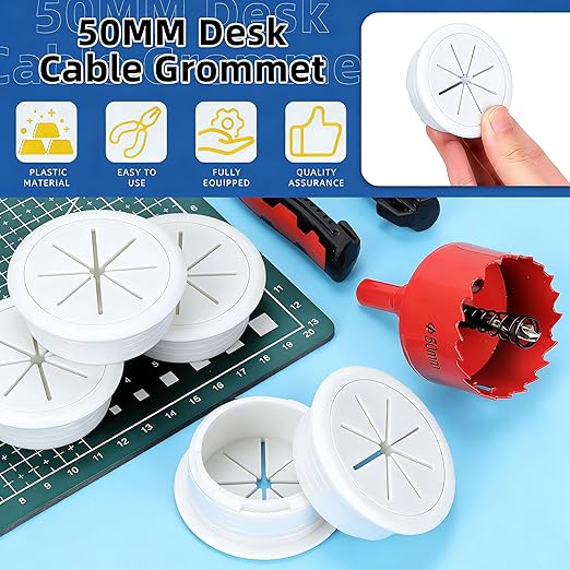 10Pcs Desk Grommet 2 inch/50m,Cable Grommet with Hole Saw & 15 Zip Ties,Desk Hole Grommet Desk Cord Hole Cover Desk Cable Grommet for Office Home Desk Table