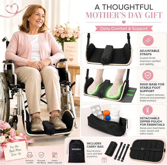 Premium Wheelchair Foot sling Hammock noncollapsible with separator and storage for Walker Rollator Holder long flight Leg attachment replacement elevating Portable Medical swing Essential Accessories