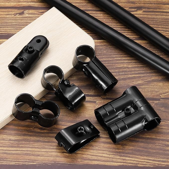 uxcell 2 Pcs Double Port Parallel Pipe Clamps, 1-1/8" Saddle Metal Connectors Corner Pipe Fittings End Rails Clamp with Screws for DIY Shelf Garden Support, Black