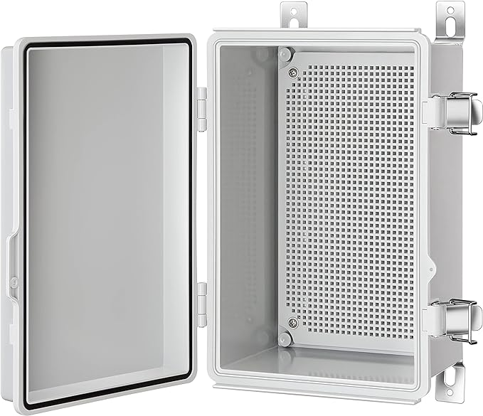 Gratury Junction Box, IP67 Waterproof Plastic Enclosure for Electrical Project, Hinged Grey Cover, Includes Mounting Plate and Wall Bracket (Grey Cover, 11.4"×7.5"×5.5")
