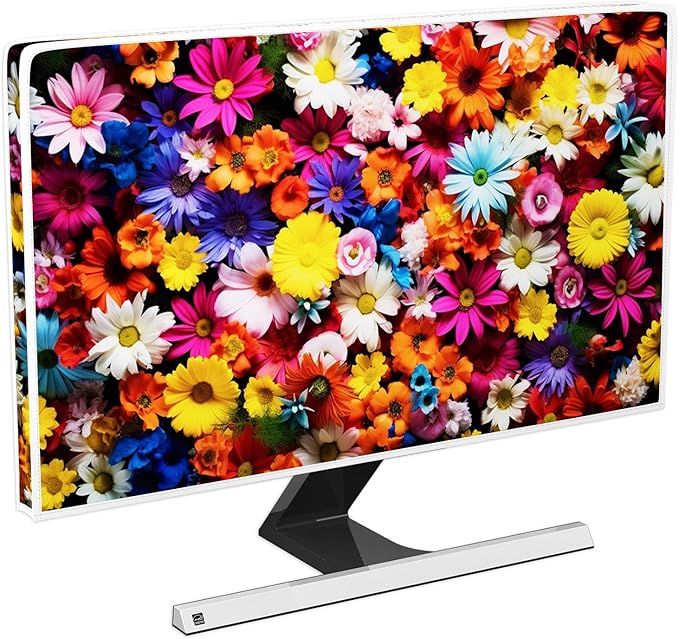 Multicolored Flowers Waterproof TV Dust Cover 37, 38, 39 Inch Weatherproof TV Screen Cover Anti-Static Dustproof Protective Covers for LCD LED PC Desktop and Home Hanging TV