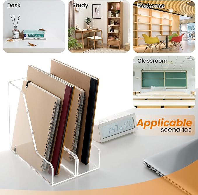 HeZone Acrylic Magazine Rack File Holder Desk Organizers and Storage 2-Pack Small Clear Acrylic Vertical Magazine Holder Book Stand for Office Desk