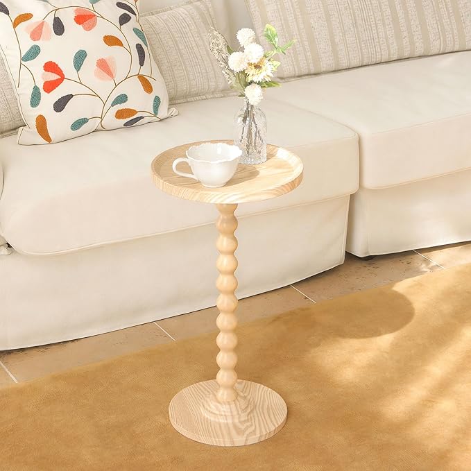 AWASEN Small Round Side Table, Round Drink Table for Small Spaces, Wood Accent End Table Living Room, Nightstand for Bedroom, Corners, Office, Natural