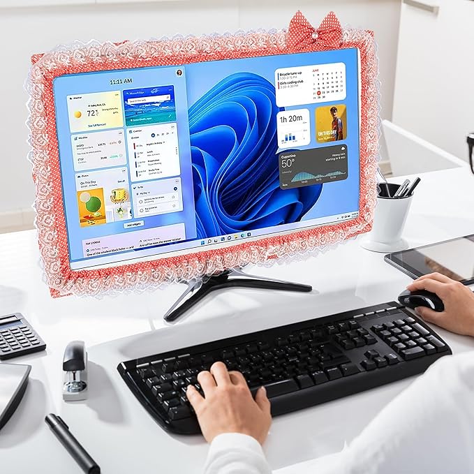 2 Pack Cute Computer Monitor Cover, 23''-26'' Elastic Monitor Dust Cover with Bow Knot, Lovely Monitor Accessories Screen Monitor Decoration for Tablet (Orange)