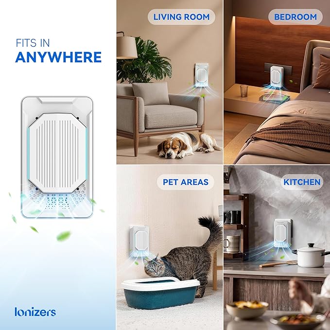 Air Purifiers for Home Pets (2 Pack), Air Ionizers Plug In for Bedroom, Office & Kitchen, Portable Quiet Odor Reducer for Pets, Smoke, Dust & Pollen, Air Freshener, Easy to Use, Low Noise