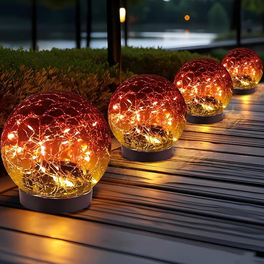 JKIMK Solar Globe Lights Outdoor Waterproof - Cracked Glass Ball Lights for Garden, Patio, Yard, Lawn and Backyard Decor - Decorative Orbs for Outside