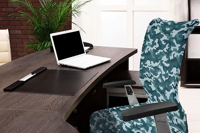 Ambesonne Camo Office Chair Cover, Camouflage Theme in Oceanic Colors Sea Water Inspired Illustration, Stretchable Decorative Universal Size High Back Printed Slipcover, Slate Blue