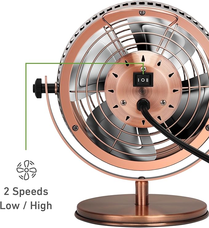HOLMES 6" Heritage Table Fan, 2 Speeds, 4 Blades, Adjustable 145° Head Tilt, Metal Construction, Ideal for Home, Bedrooms, Dorm Rooms or Office, Brushed Copper