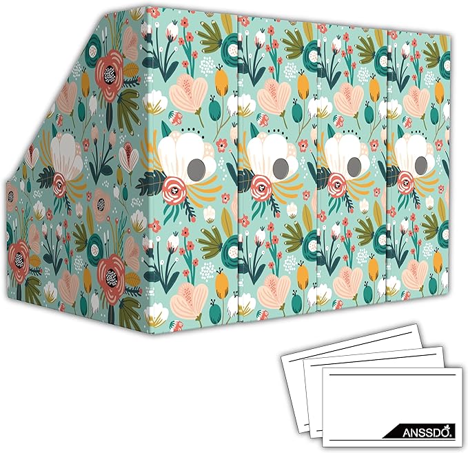 ANSSDO 12 Pack Cardboard Magazine Holder - Premium Magazine File Organizer, Large Volume Storage Box as Book Bins or Folder Holder for Desk - Teal Floral