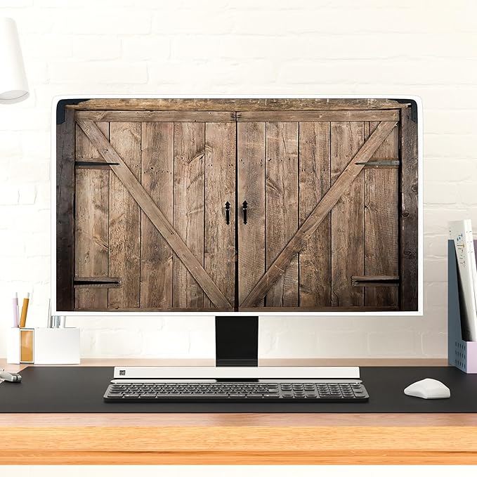 Retro Wooden Gate Waterproof 50,51,52 Inch Screen TV Cover Anti-Static Dustproof Protective Cover Old Barn Door Television Covers for Desktop TVs Hanging TV Protector LCD LED PC