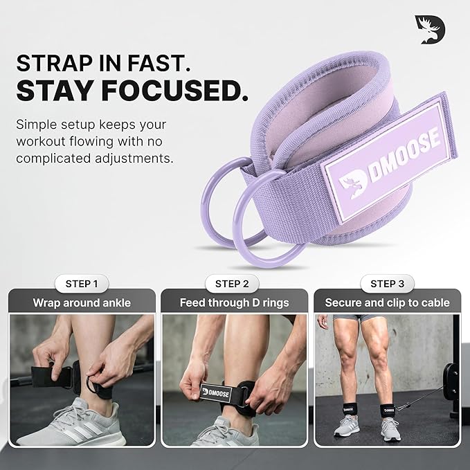 DMoose Fitness Ankle Strap for Cable Machine - One Size Fit with Premium Padding Cuffs, Ankle Bands for Working Out, Booty Workouts, Leg Extension, Hip Abductors, Kickbacks & Lower Body Exercises