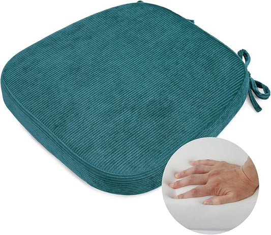 2.5" Thick Chair Cushions for Dining Chair, Corduroy High Density Foam Kitchen Chair Pads, U Shaped Indoor Seat Cushions with Ties & Non-Slip Backing, Washable Cover, 17''x16.5'', Blue