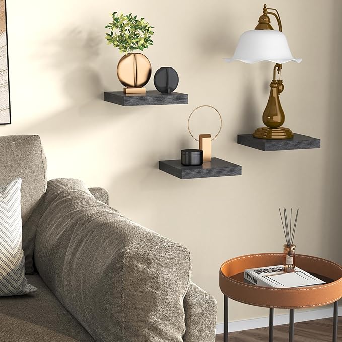 Fixwal Floating Shelves for Wall, 8 Inch Small Black Shelves Wall Mounted Shelf for Bathroom, Living Room, Bedroom, Kitchen Decor (Set of 3, 8x8)