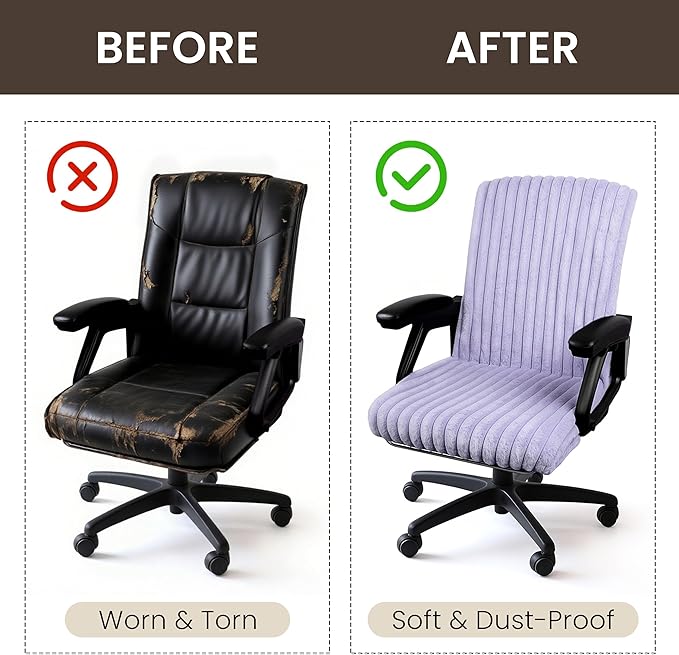 AELS Faux Fur Striped Office Chair Cover, Desk Chair Cover Computer Office Chair Covers - Fits Desk Chair/Armchair, Soft Breathable Fabric - Washable & Removable for Home & Office, Lilac