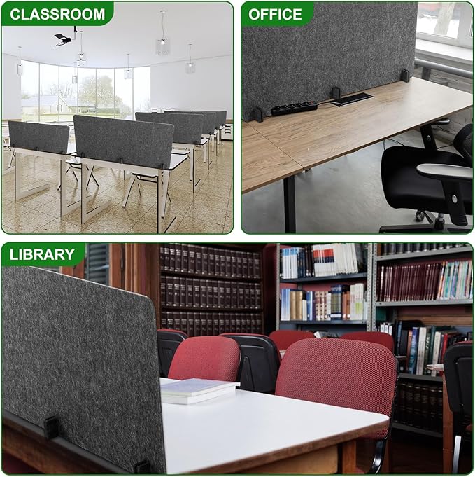 DoubleFill 2 Pack Acoustic Desk Divider Partition 23.6 x 47.2" Stand up Freestanding Privacy Panel Noise Visual Distractions Reducing Table Divider for Student Reception Area Office (Deep Gray)