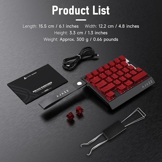 AJAZZ AK029 Wired One Handed Gaming Keyboard,Magnetic Switch, Adjustable Trigger Force, 8KHz Polling, 29 Keys Rapid Fast Mechanical Keyboard, RGB Backlight, SOCD & DKS, Aluminum Plate