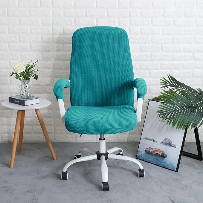 FORCHEER Office Chair Cover Water Repellent Jacquard Armrest Swivel Chair Slipcovers Removable Stretch Universal Computer Chair Cover L with Chair Arm Cover 2P-Teal