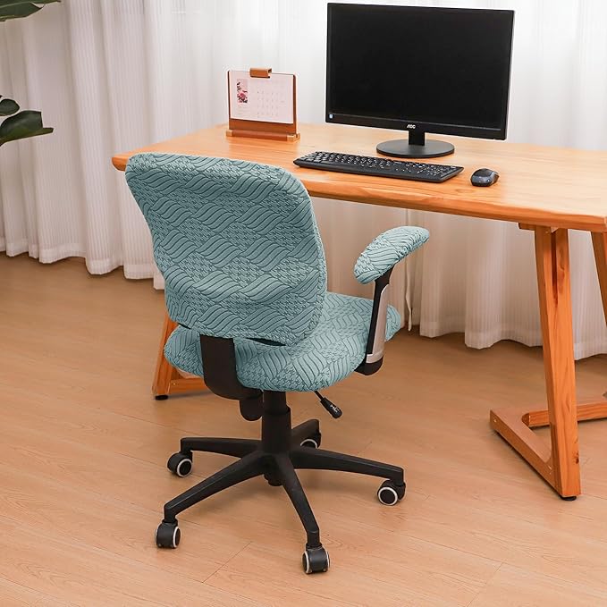 4 Pieces Split Office Chair Cover Large for Desk Chair Back and Seat with Armrest Covers Jacquard Stretch Sage Green Office Chair Slipcovers Set Washable