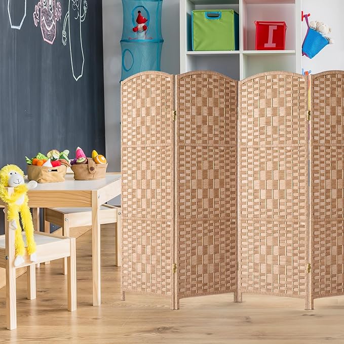 HALLYBEE Small Room Divider, Privacy Screen, Short Room Dividers and Folding Privacy Screens, Foldable Temperary Wall Partitions, 4 Panel Natural Space Separation Separator