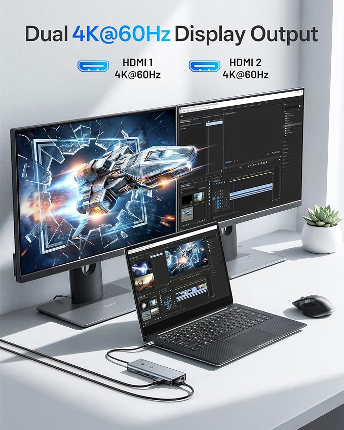 Selore 13 in 1 Laptop Docking Station Dual Monitor, USB C Docking Station with 2 HDMI, 100W PD Charging, Gigabit Ethernet, 5Gbps USB C/A Ports, Dual HDMI USB-C Hub for Dell/HP/Lenovo