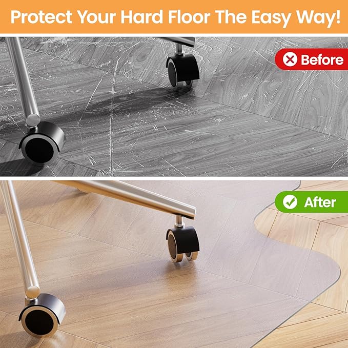 Yecaye Desk Chair Mat for Hardwood Floor, 48"×36" Office PVC Computer Chair Mat, Floor Protector for Rolling Chairs
