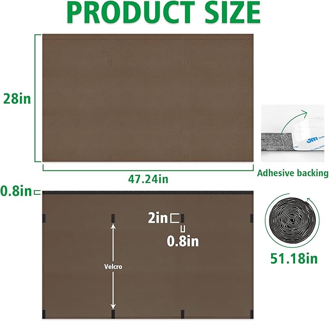 Under Desk Privacy Panel Brown Self-Adhesive Modesty Panel for Cord Organizer Pockets and Desk Skirt for Home Office or Standing Workstation (48" Brown)