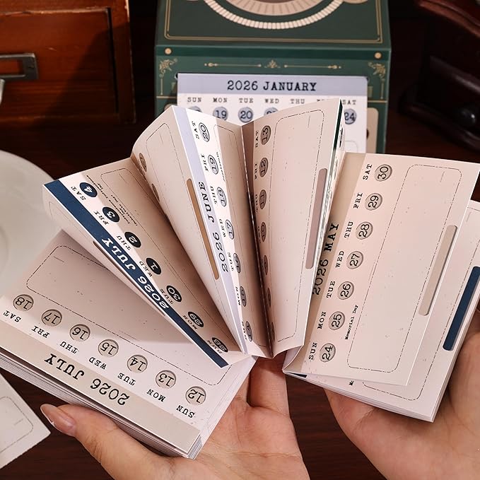 2026 Calendar with Pull-Out Box, Desktop Decoration Weekly Calendar Vintage Typewriter Themed with Tear-off Sheet, Holiday Marking, Ideal New year Gift for Teenage Women Desk accessory Lover