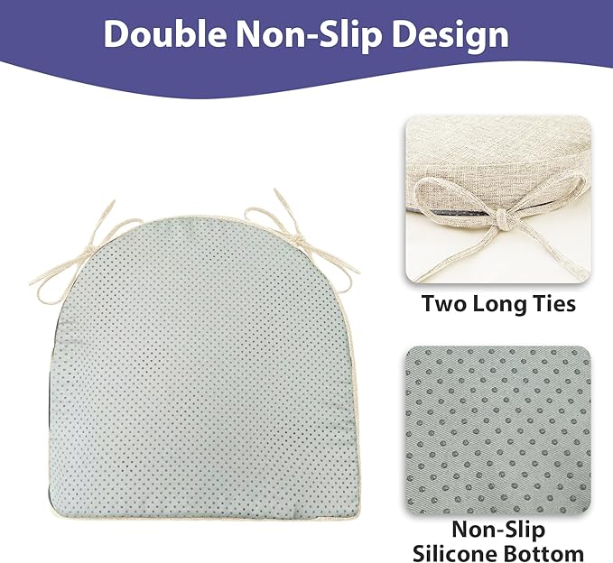 IPYNBAP Chair Cushions for Dining Chairs, Kitchen Chair Cushions, 16'' x 16'' x 2'', Non Slip Indoor Seat Cushions, Chair Pads for Dining Chairs with Ties & Removable Cover, Set of 2, Beige