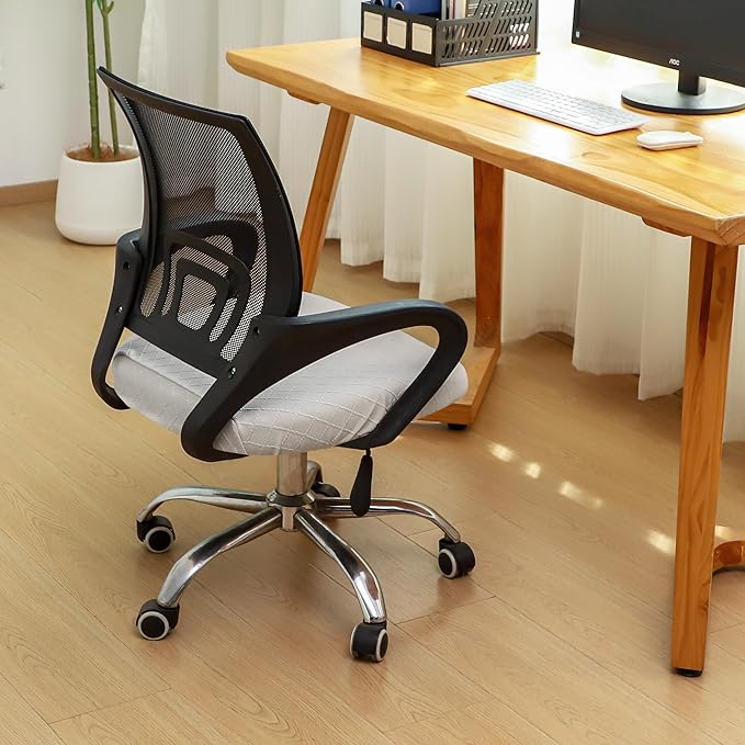 FORCHEER Waterproof Office Chair Seat Cover 20x20 Cream Stretchable Jacquard Desk Chair Seat Cover with Buckles Bottom Only Washable Removable