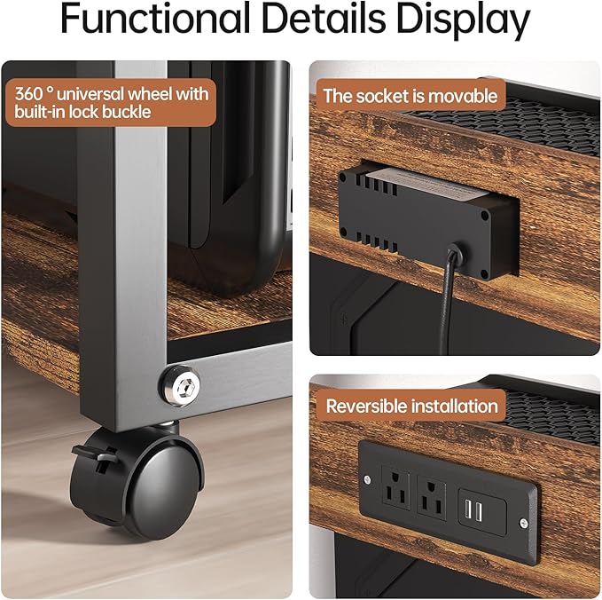 FANXIYQ Computer Tower Stand with 360° Locking Casters, 5 Height Adjustable Mobile CPU Cart, Under Desk PC Holder for Gaming Desktop, Home Office Organization, Wood Grain