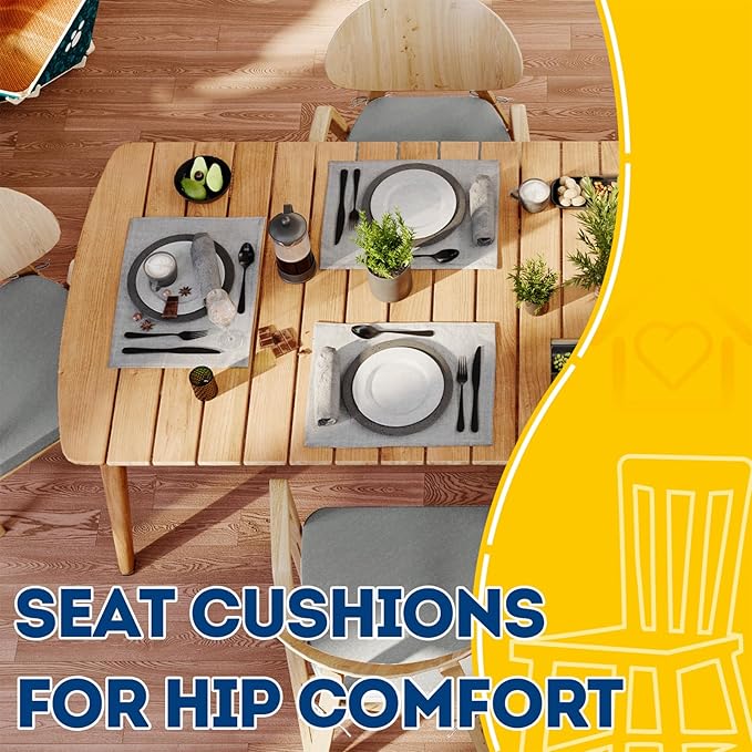 AAAAAcessories D-Shaped Chair Cushions, 2" Thick Dining Chair Pads with Ties and Removable, Machine-Washable Cover, 17" x 16", Set of 2, Gray