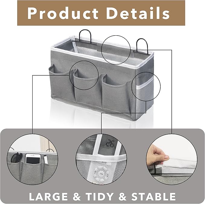 Kanrichu 2pcs 3-pockets Large Wall Hanging Organizer Bag, Linen Fabric Door Hanging Storage Baskets with Pockets, Waterproof Bin for Kitchen, Bedroom, Office, RV Camper (Khaki-3pcs)