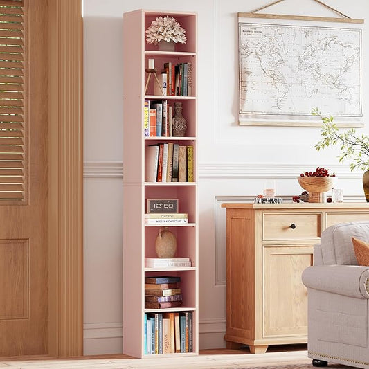 IRONCK Tall Narrow Bookshelf 8 Tiers, Compact Corner Bookcase, Floor Standing Display Storage Shelves 71 in Tall, Easy to Match for Living Room, Office, Study, Bedroom